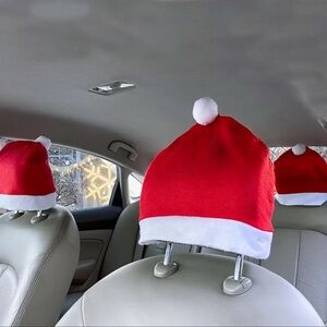 Santa Hat, 4 pcs. Car Seat Headrest Covers, Car Decor